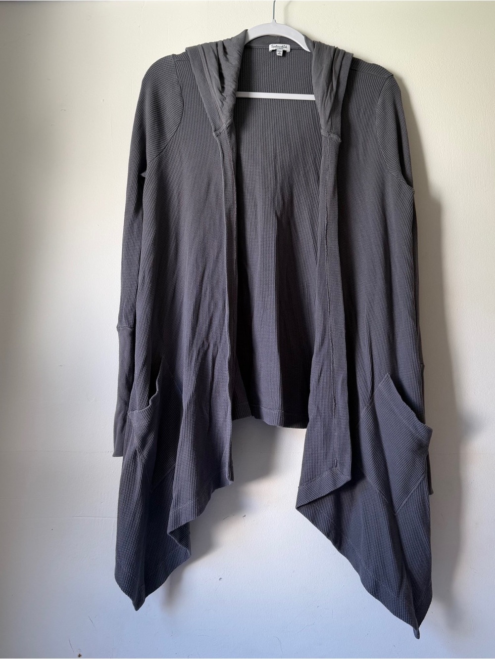 Splendid XL Waffle-Knit Hooded Open Cardigan Grey